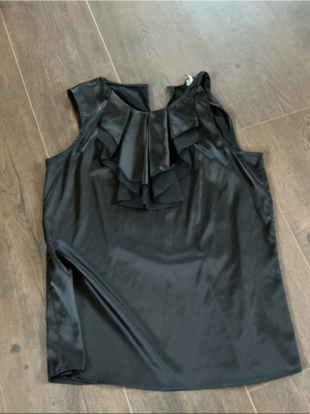 Sleeveless Black Ruffle-Front Dress